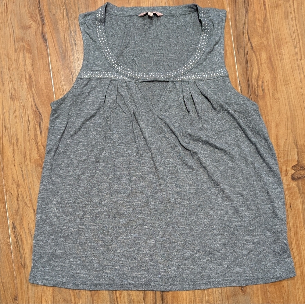 Juicy‎ Couture Studded Sleeveless Tee  V-Cutout Women's Large Grey Tank EUC Y2K